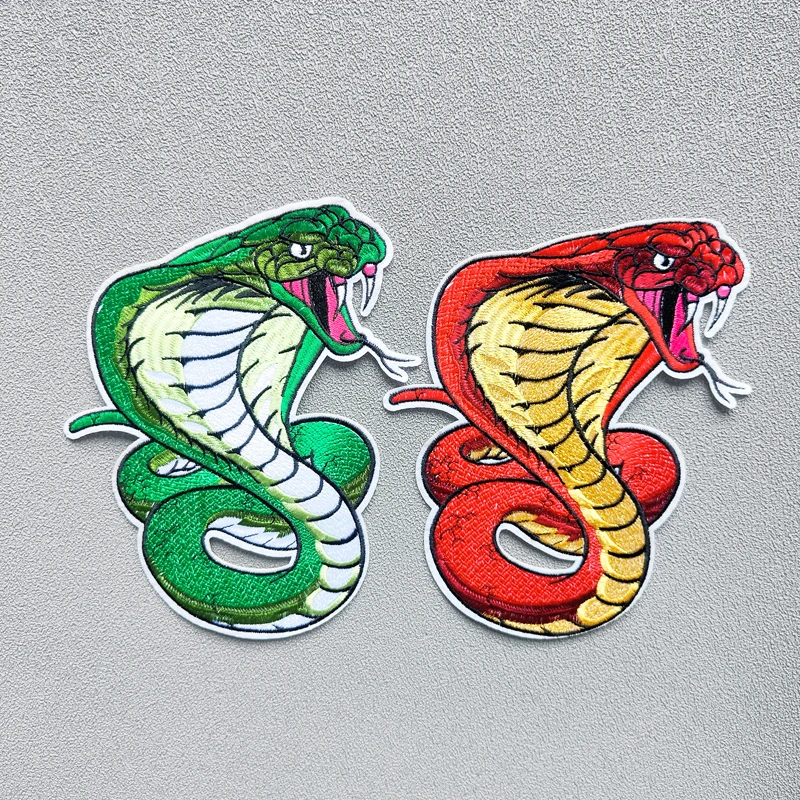 Large green cobra embroidery patch, DIY, DIY, sewing, red snake, clothing, luggage accessories, embroidered fabric patch, holida