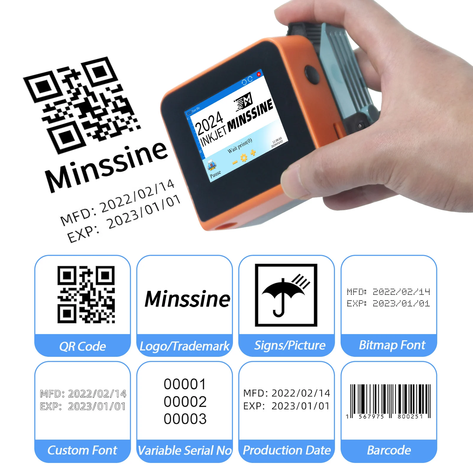 Macaron Mini Draagbare Inkjetprinter 12.7Mm Voor Qr Barcode Batch Datumnummer Logo Vervaldatum Coderingsmachine 25 Talen