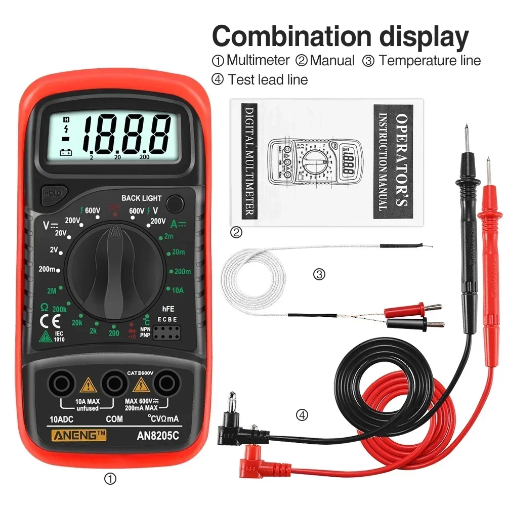 Multimetro Meter Ammeter Thermocouple Multimeter Display With Ohm Volt Test Digital Profession Backlight