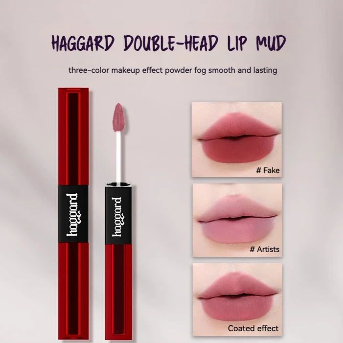 Haggard Double Head Lip Glaze Matte Mist Face Lip Cream Non Staying Cup Naked Lip Mud European American Lipstick Lip Mud