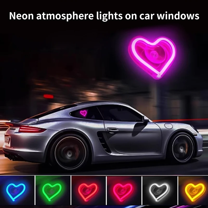 Car triangle window love light LED neon light rear window illuminated interior decoration USB wiring free ambient light