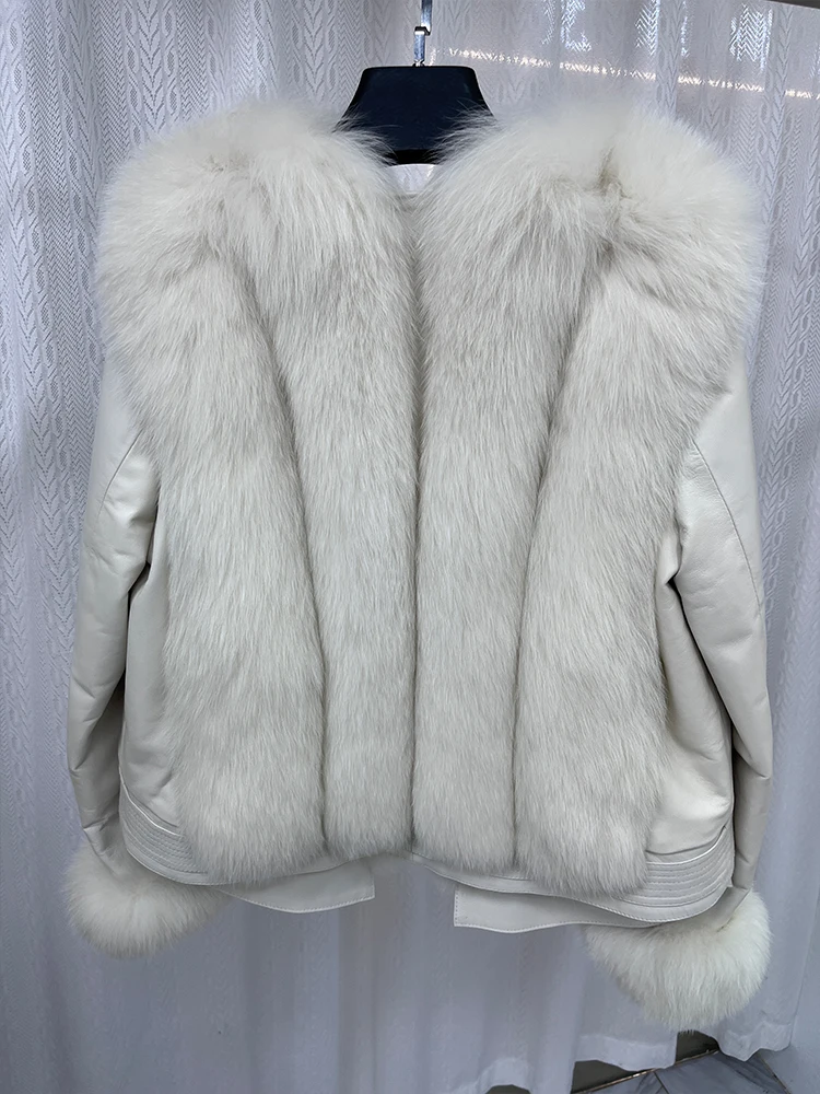 2024 New Fashion Natural Real Fox Fur Coat Women\'s Goose Down Jacket Genuine Sheepskin Leather Jacket Warm Luxury Female Coats