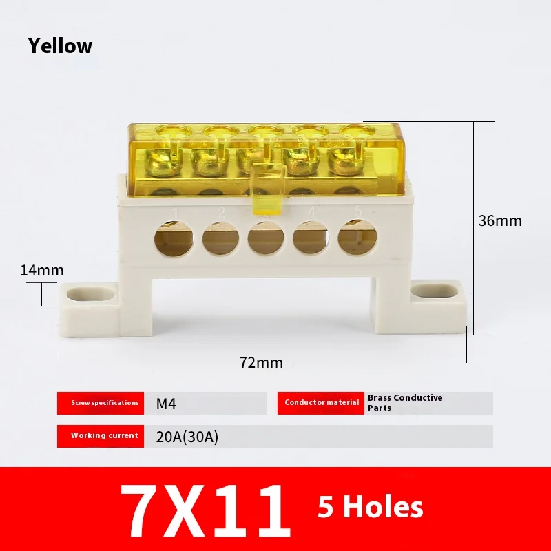 Kabellose Klemmenleiste 3/4/5/6/7/10-Loch Verteilerdose Klemmenblock Staubdichte Erdungskupferschiene Brückentyp Busbar mit Abdeckung
