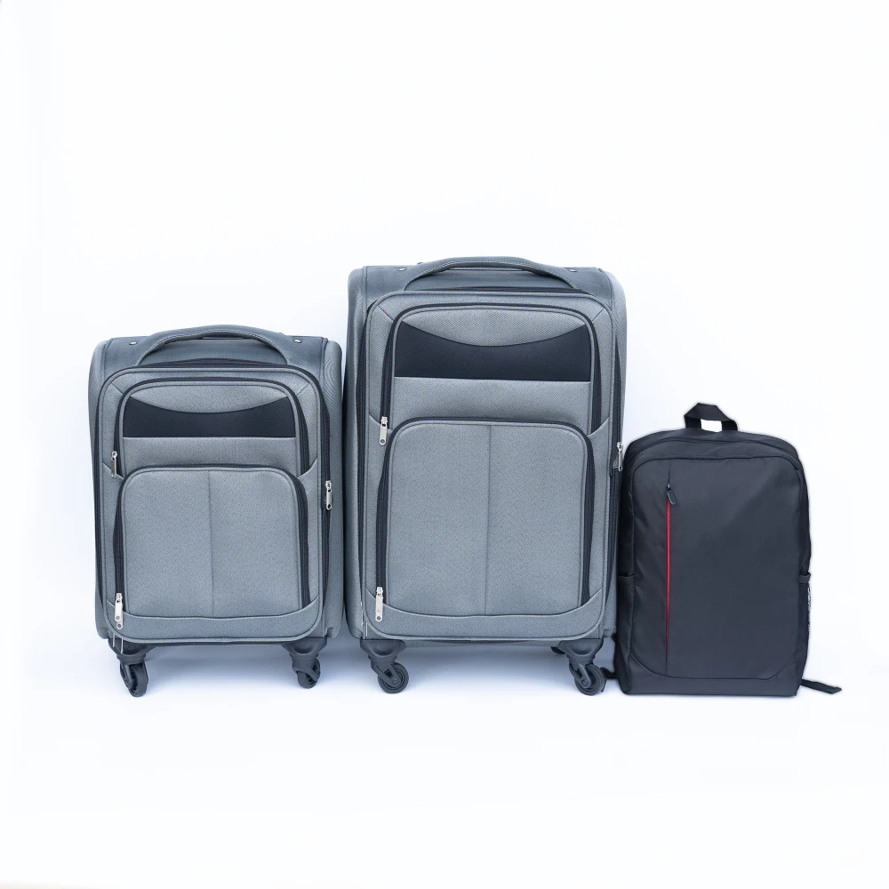 

2 Pcs 20+24 Inch Oxford Cloth Luggage Set with Backpack Trolley Case No Lock Universal Wheels Gray Travel Suitcase