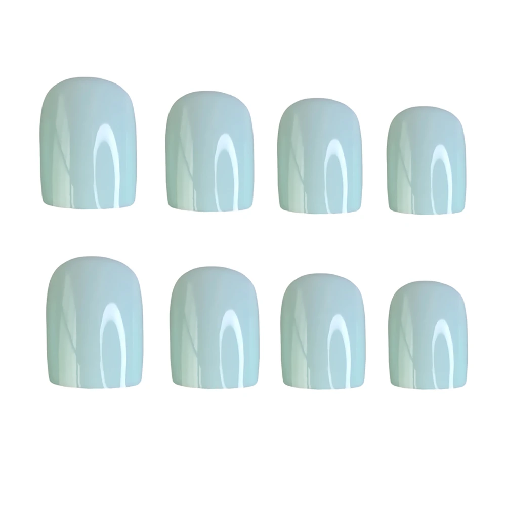 48Pcs Shiny Mint Green Acrylic Press On Nails With Glue Short Square Fake Nail DIY Woman Full Cover Finger Tip Manicure Tool