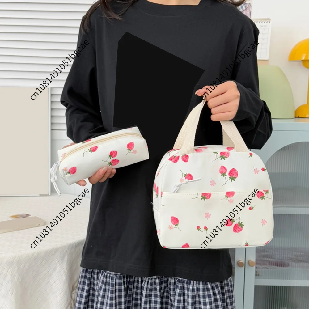 Strawberries Cute Kawaii Backpack Set with Lunch Bag & Pencil Pouch Aesthetic Daypack Aesthetic Preppy Backpack for Kids Teens
