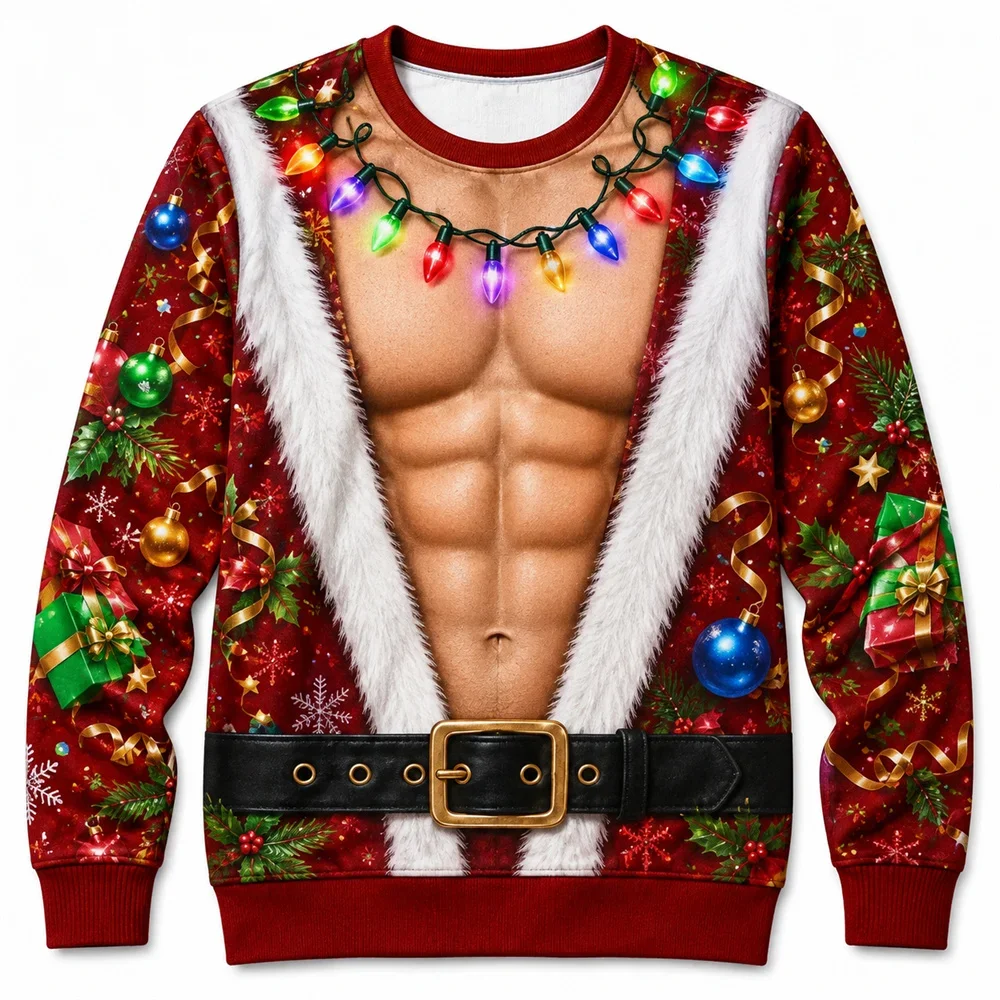 3D Full Fake Muscle Pattern Ugly Sweater for Men Funny Sexy Fitness Body Long Sleeve Crew Neck Sweatshirt Autumn Christmas Trend