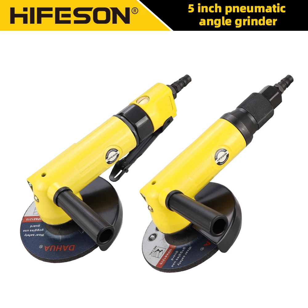 HIFESON 5inch Pneumatic Angle Grinder for Metal Woodworking Cutting Polishing High Speed Air Grinding Tool with Disc Polished