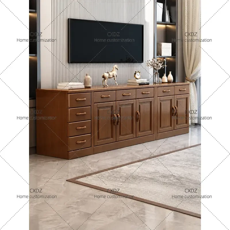 New Chinese Style Solid Wood TV Cabinet and Coffee Table Set for Living Room Small Apartment Elevated Floor Standing Media