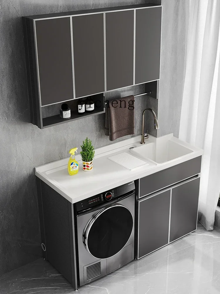 HSN Space Aluminum Balcony Washing Combination Corner-cut Quartz Stone with Rubbing Board Laundry Pool Integrated Basin