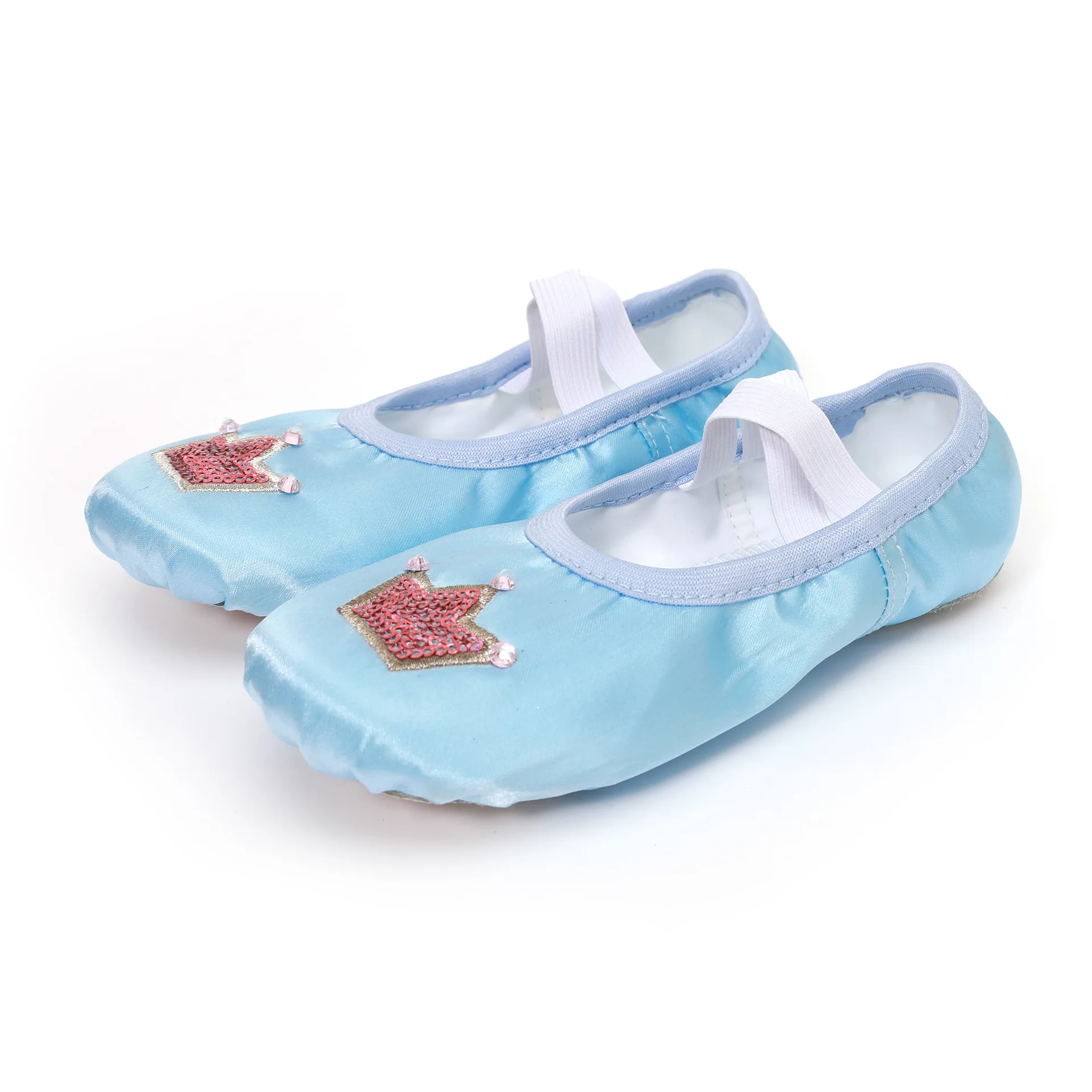 Ballet Shoes com coroa bordada para meninas, cetim Dance Wear, rosa, venda quente, atacado