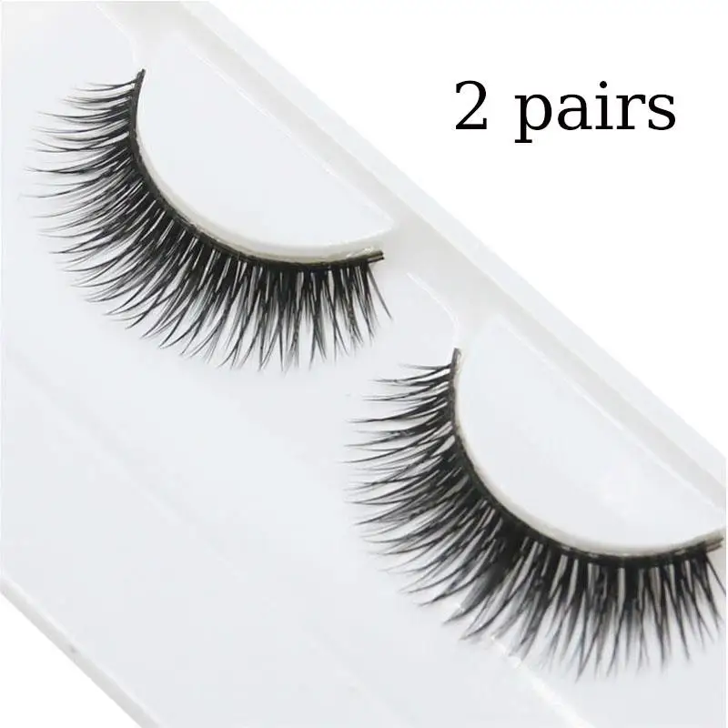 1Pair Natural Fake Eyelashes Thick Mink Eyelashes Handmade Reusable False Eyelashes Lengthening Lashes Nude Makeup Tools