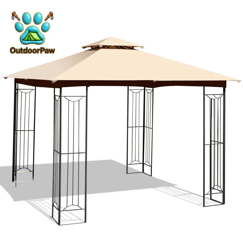 10’ x 10’ Patio Canopy Gazebo Outdoor 2-Tier Steel Tent Heavy-Duty L-Shaped