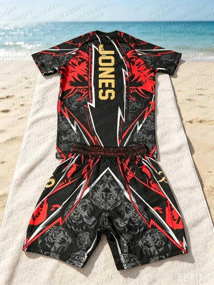 Sommer-Top-Boxer-MMA-Oktagon-Käfig-Jon-Jones-T-Shirt-Shorts-Set für Herren und Kinder, Sport-Trainings- und Laufset, schnelltrocknendes Kampfset – Detail 5