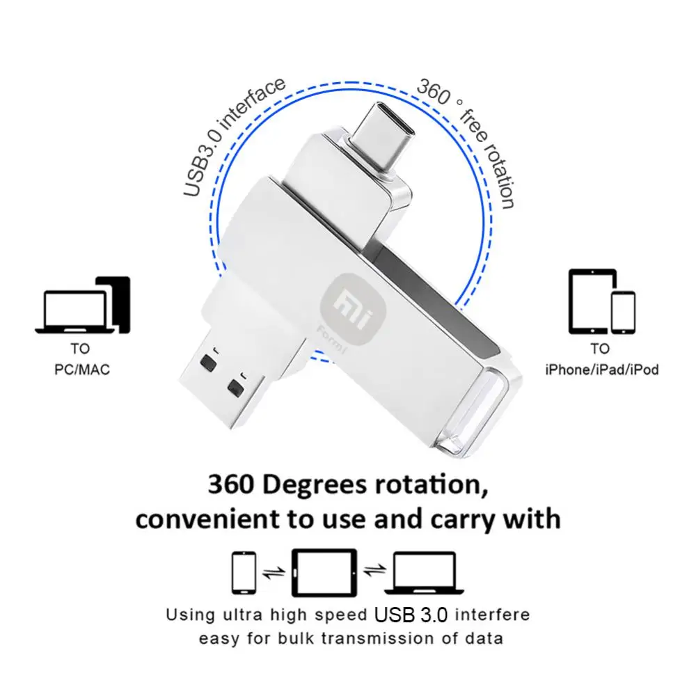 Formi 2 In 1 USB 3.0 Flash Drives Type-C Pen Drive 2TB Memory Stick 128GB 256G 512G High Speed Pendrive For Phone/Tablets/PC