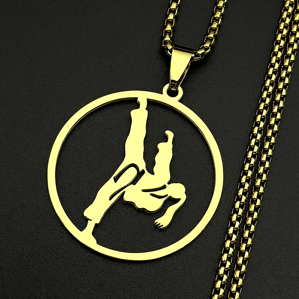 Karate Taekwondo Mädchen Anhänger Halskette für Damen Herren Edelstahl Silberfarben Sport Hip-Hop Mode Kette Schmuck Geschenke – Detail 5