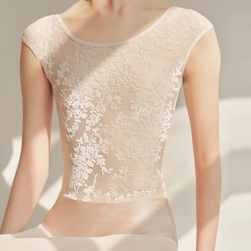 

Women's Ballet Lace Dance Bodysuits Flower Pattern One-piece Suit Women Dance Practice Yoga Exercise Top Hollow Back Dancewear