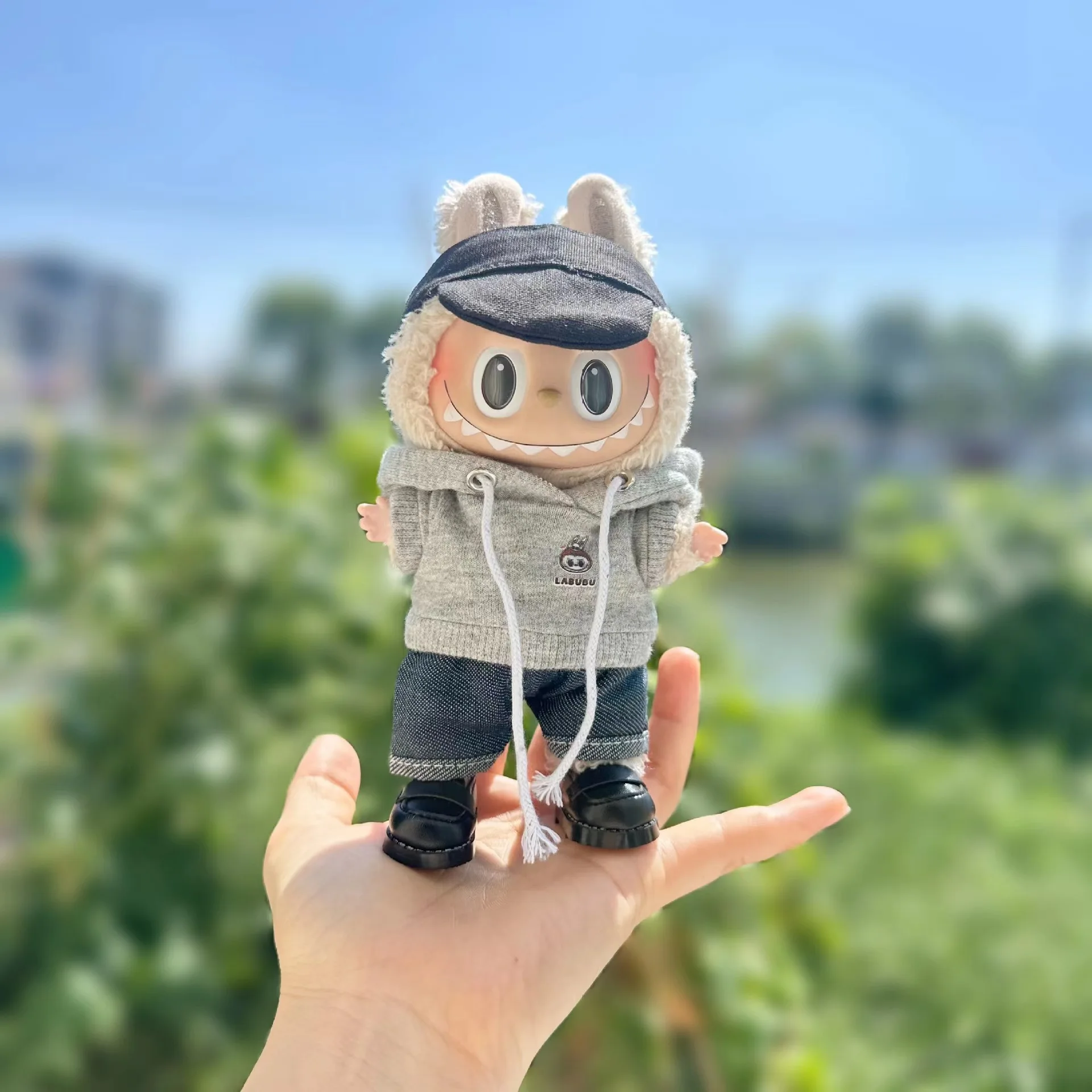 17 cm süße Mini-Labubu-Kleidung, Plüsch-Hoodie, Idol-Puppen, Overall, Kleidung, Fans, Overalls, kein Puppenzubehör für Korea, Kpop, Exo