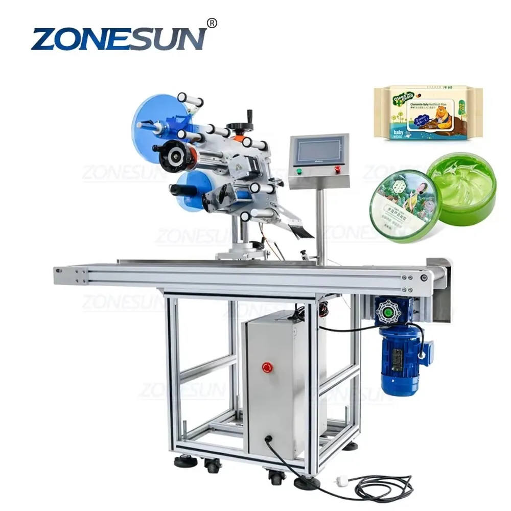 ZONESUN ZS-TB831S Automatic Flat Square Bottle For Surface Top Side Labeling Applicator Machine For Boxes
