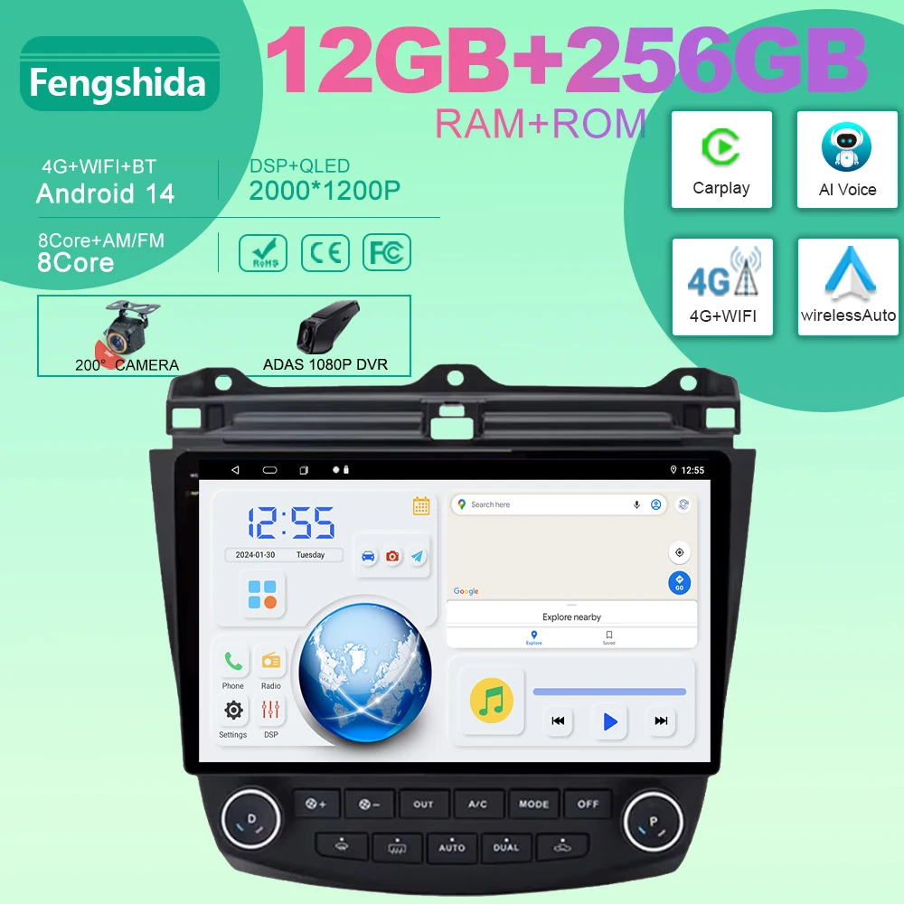 

For Honda Accord 7 CM 2003 - 2008 10 inch Car Radio carplay Android Multimedia Video Player Stereo Head Unit GPS Navigation BT