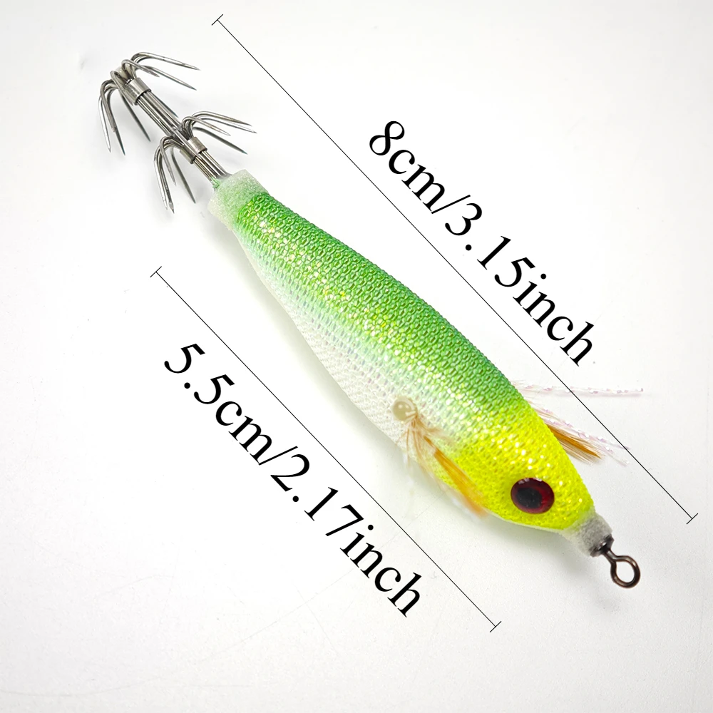 6-teiliges Egi-Set Horizontaler Tintenfisch-Jig Leuchtender Regenbogen-Tintenfisch-Jig UV-Glühköder Garnelen-Köder Oktopus-Tintenfisch-Angelzubehör – Detail 1