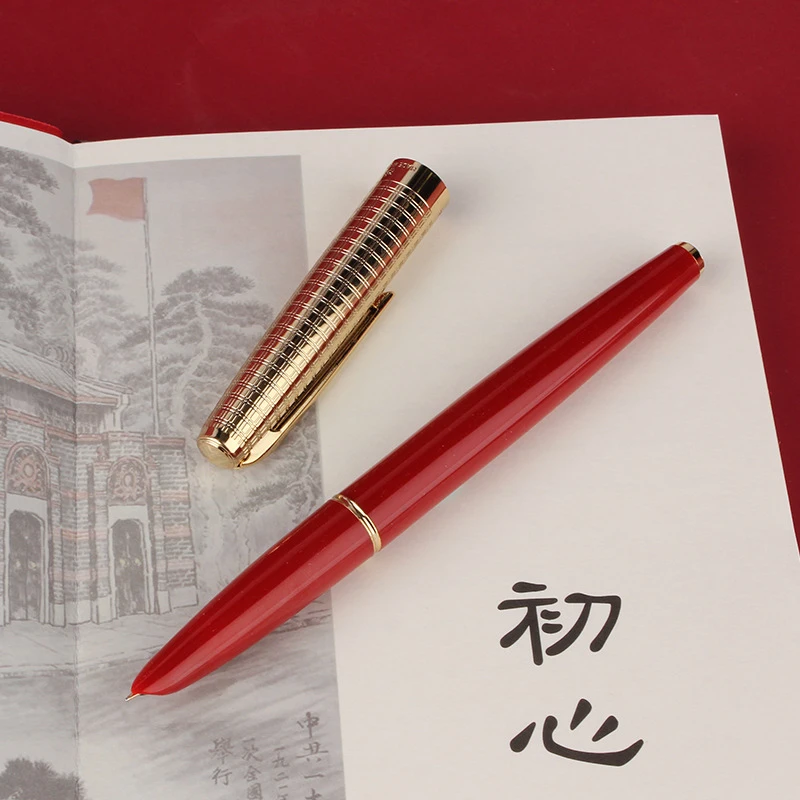 

Hero 100 14K Gold Nib Red And Silver Fountain Pen Metal Authentic Fine Quality Ink Pen Fine Nib 0.5mm Writing Luxurious Gift Set