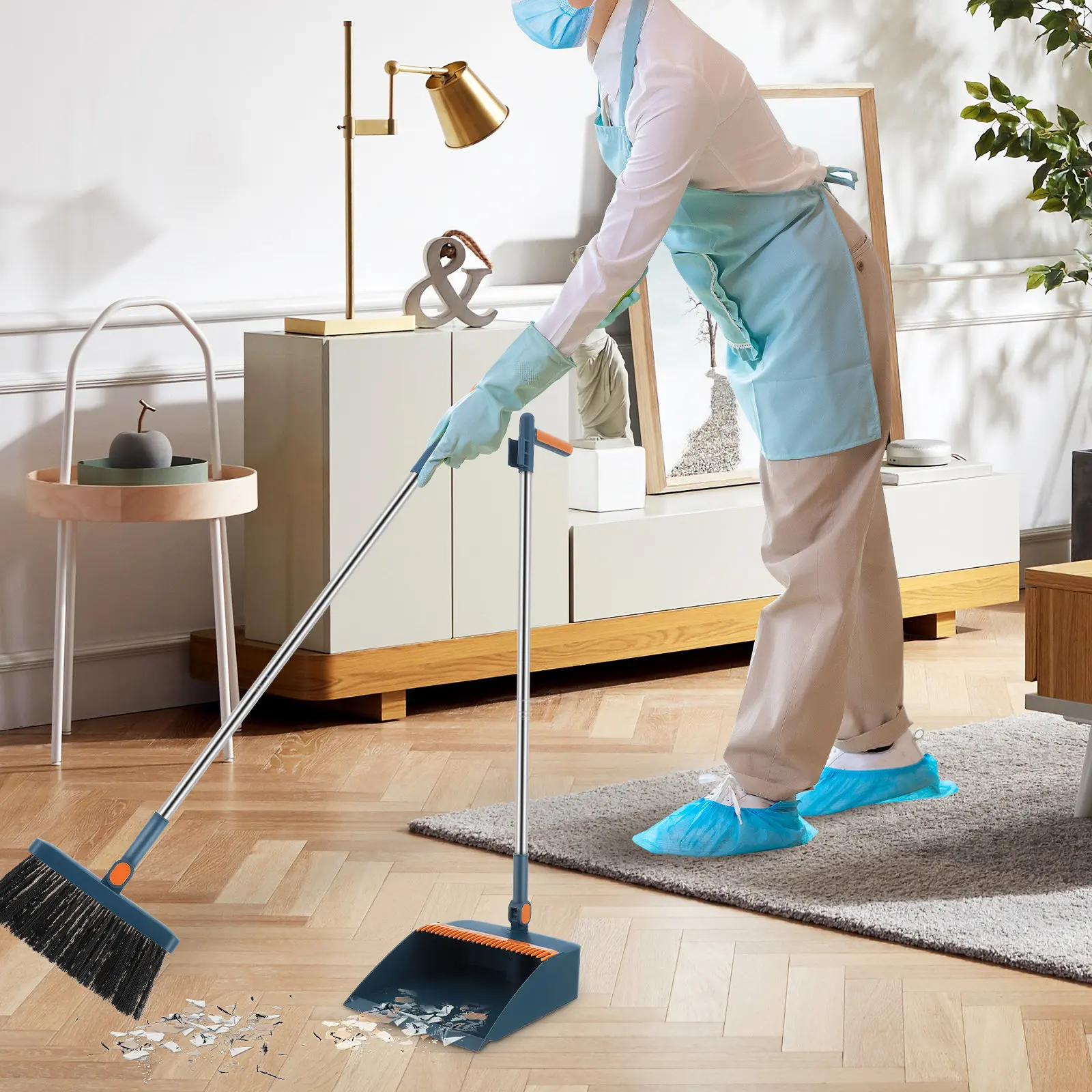 

1Set Foldable Broom with Dustpan Compact Storage Sturdy Construction Multipurpose Home Office Cleaning Kit Broom and Dustpan Set