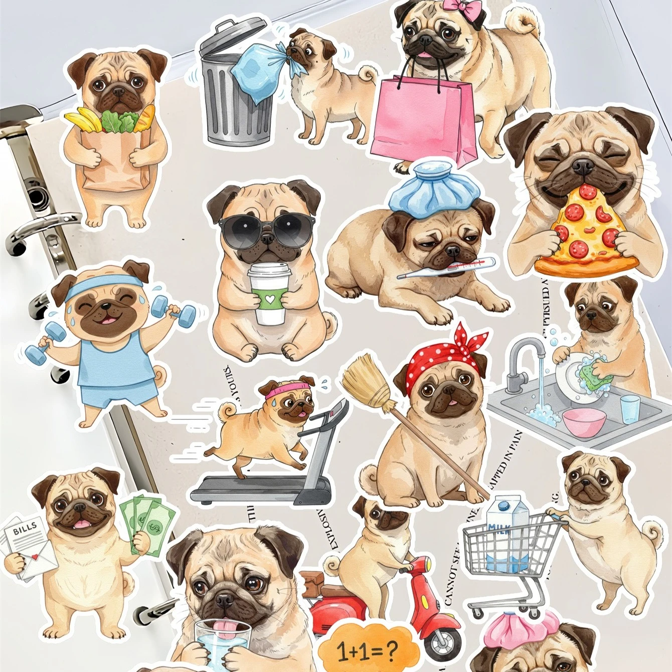 20pcs Creative Cute Self-made Cute Pug Life Scrapbooking Stickers /Decorative Sticker /DIY Craft Photo Albums  journal stickers