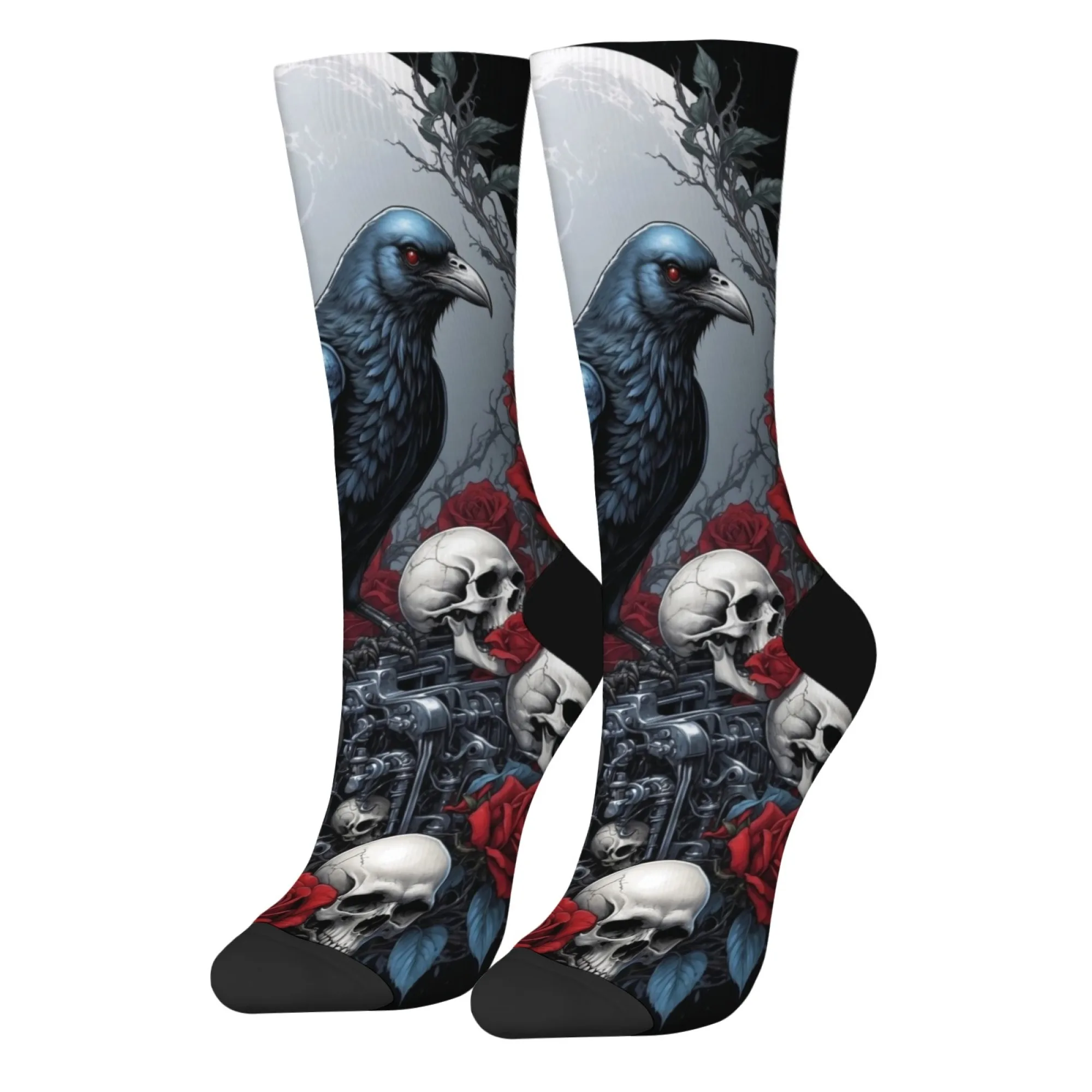 Crow Rose Dark Skull Lustige Socken Retro Gothic Stil Straße Hip-Hop Trend Socken Bequeme warme rutschfeste Socken Verrücktes Partygeschenk