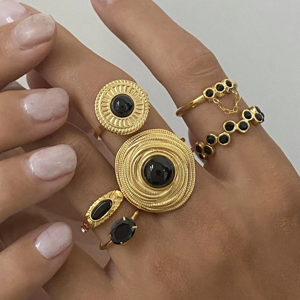 

Stainless steel black agate ring high-end natural stone ring titanium steel hand jewelry