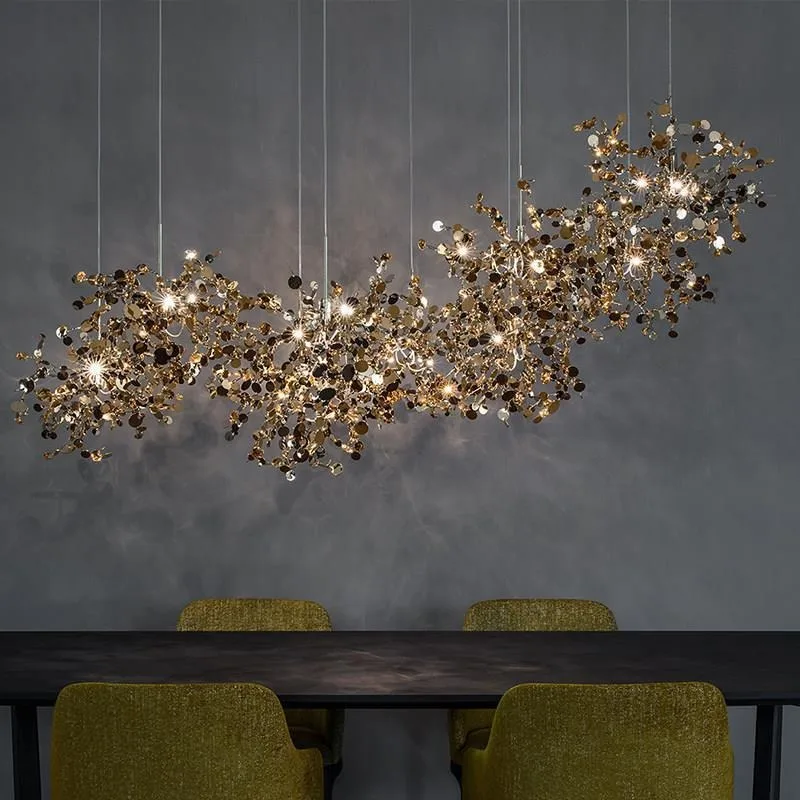 Modern simple clothing store decoration design leaf disc stainless steel chandelier restaurant bar window chandelier lamp