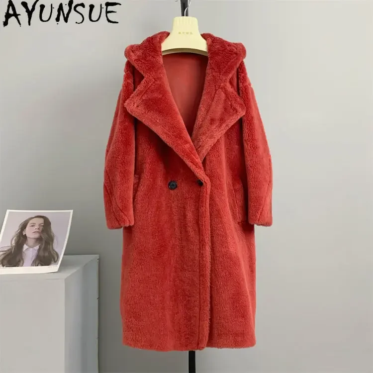 100% Schafs cher jacke Frauen Kapuzen pelzmantel Frauen neue Herbst Winter Woll mäntel für Frauen koreanische Mode Woll jacken