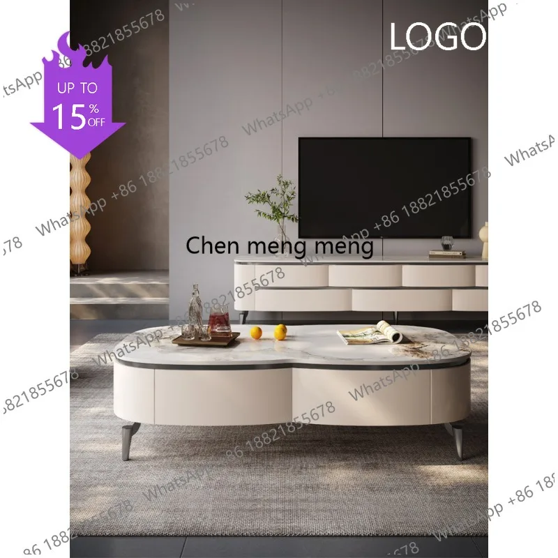 Q181 Italian light luxury rock panel TV cabinet coffee table  simple modern living room high-end full solid wood floor cabinet