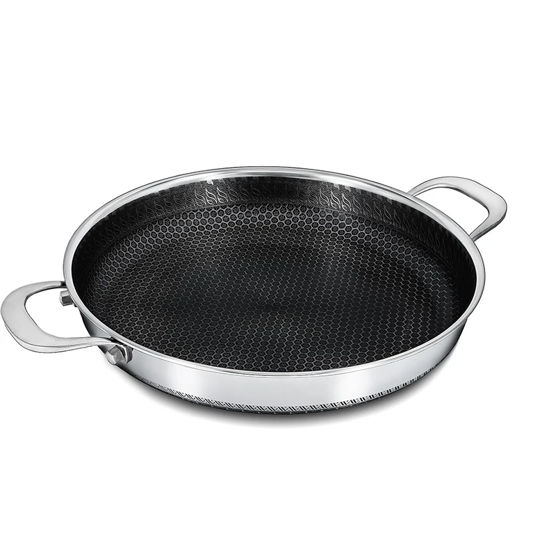 Sartén antiadherente de acero inoxidable, sartén Paella de cocina con mango de enfriamiento, utensilios de cocina para revolver, asar, hornear JT564