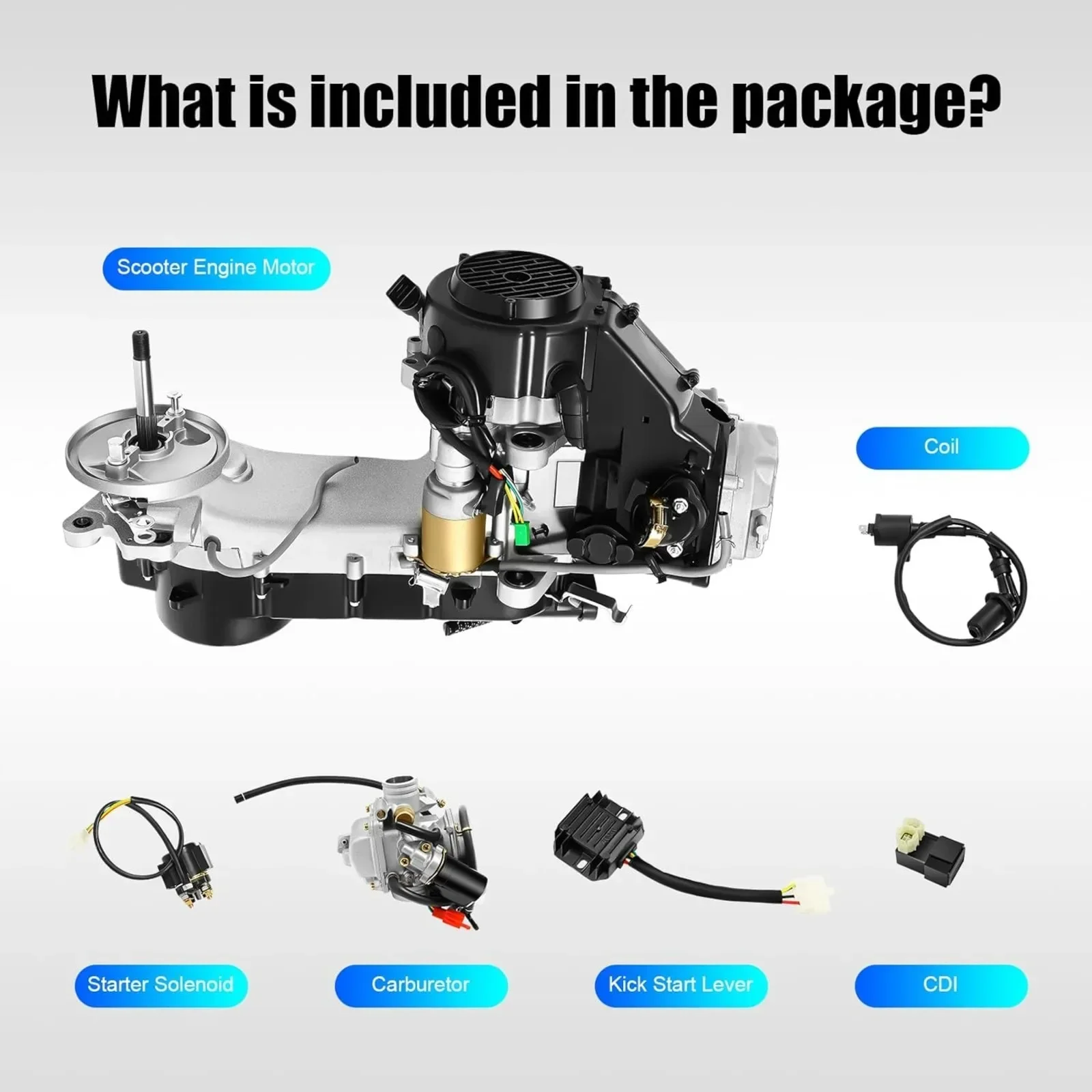 

150CC 4-Stroke GY6 Complete Engine Motor,11" Long Case Engine CVT Auto Carburetor,8 Stage Transmission Single Cylinder Motor Kit
