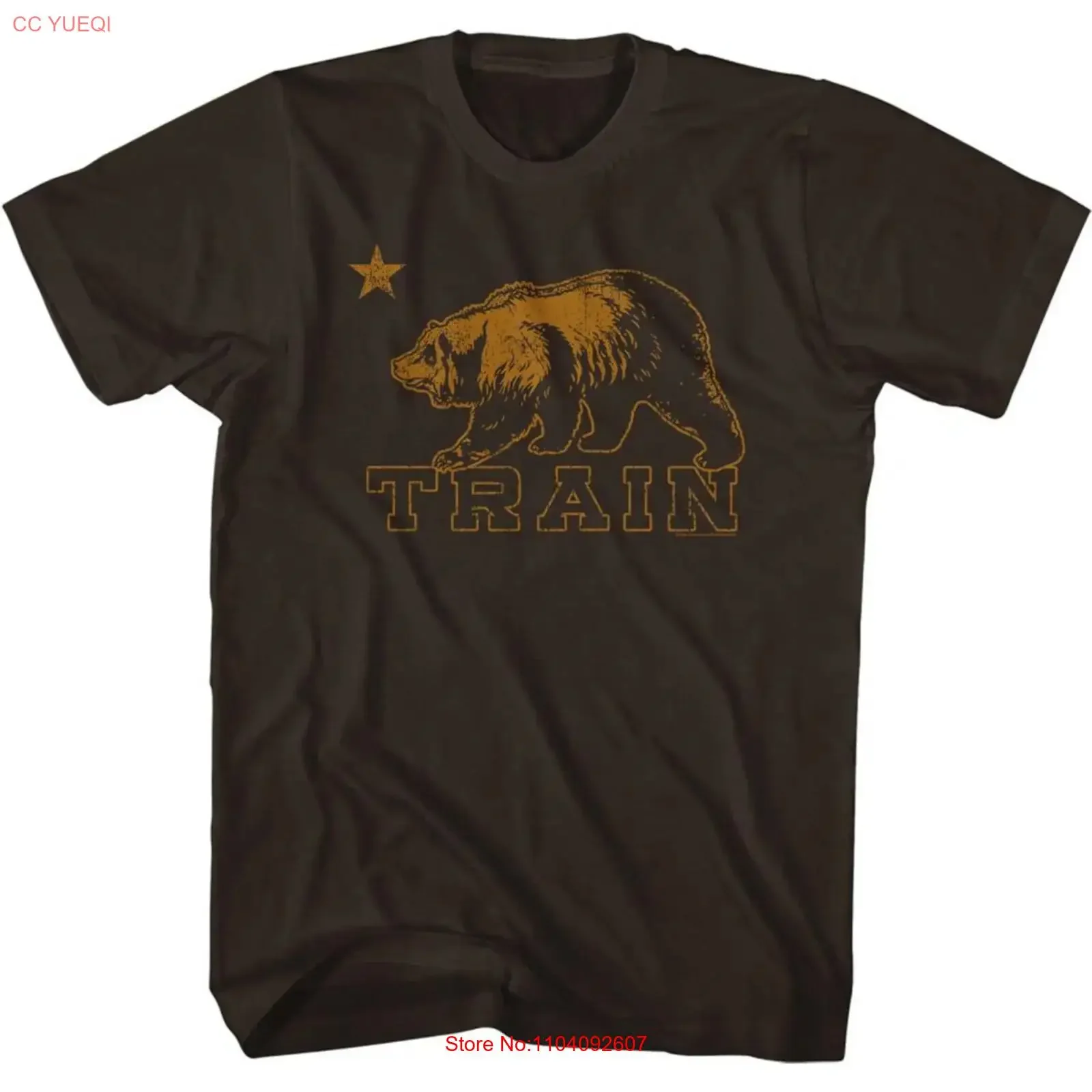 Train Bear Dark Chocolate Adult T Shirt vintage Washed fashion Stretched streetwear Casual Versatile graphic homme