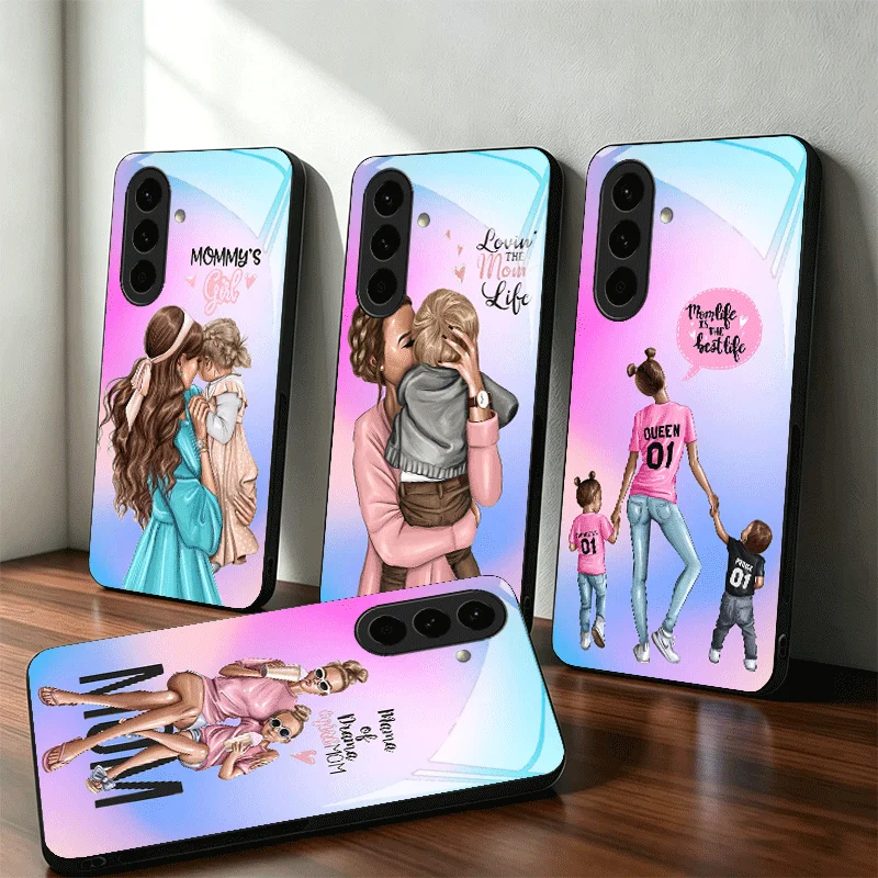 Girl Mom Baby Color Design Glass Phone Case for Samsung A17 A16 A15 A14 A13 A57 A56 A55 A54 A53 A37 A36 A35 A34 A33 A27 A26 A25