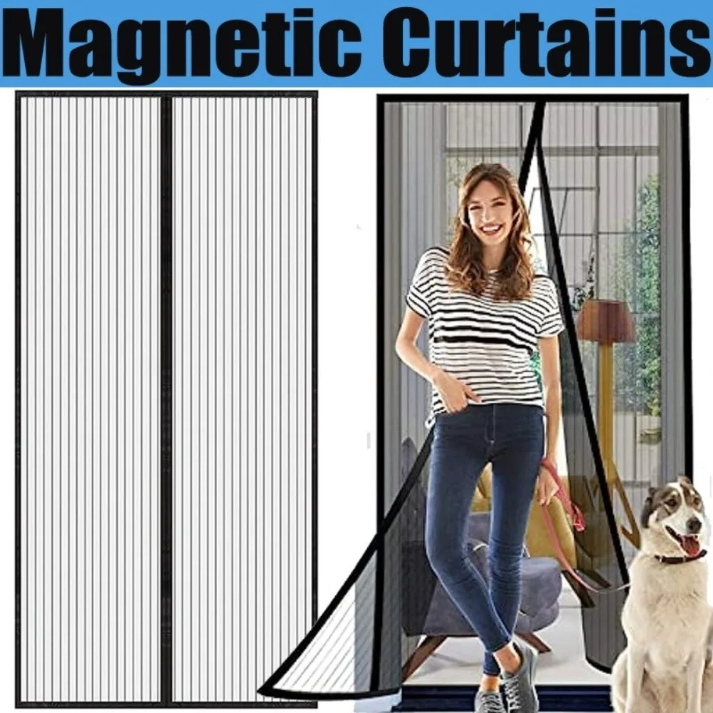 Self Sealing Magnetic Screen Door Heavy Duty Striped Soft Net Anti Mosquito Curtain Breathable Vertical Dense