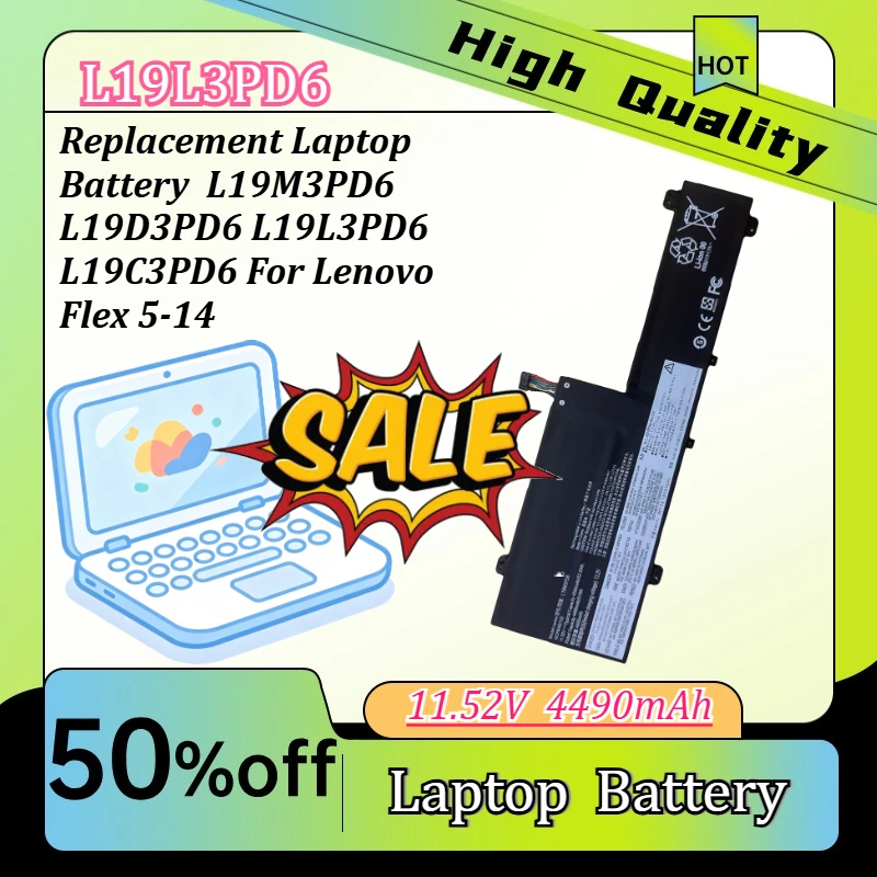 

Replacement Laptop Battery 11.52V 4490mAh L19M3PD6 L19D3PD6 L19L3PD6 L19C3PD6 For Lenovo Flex 5-14