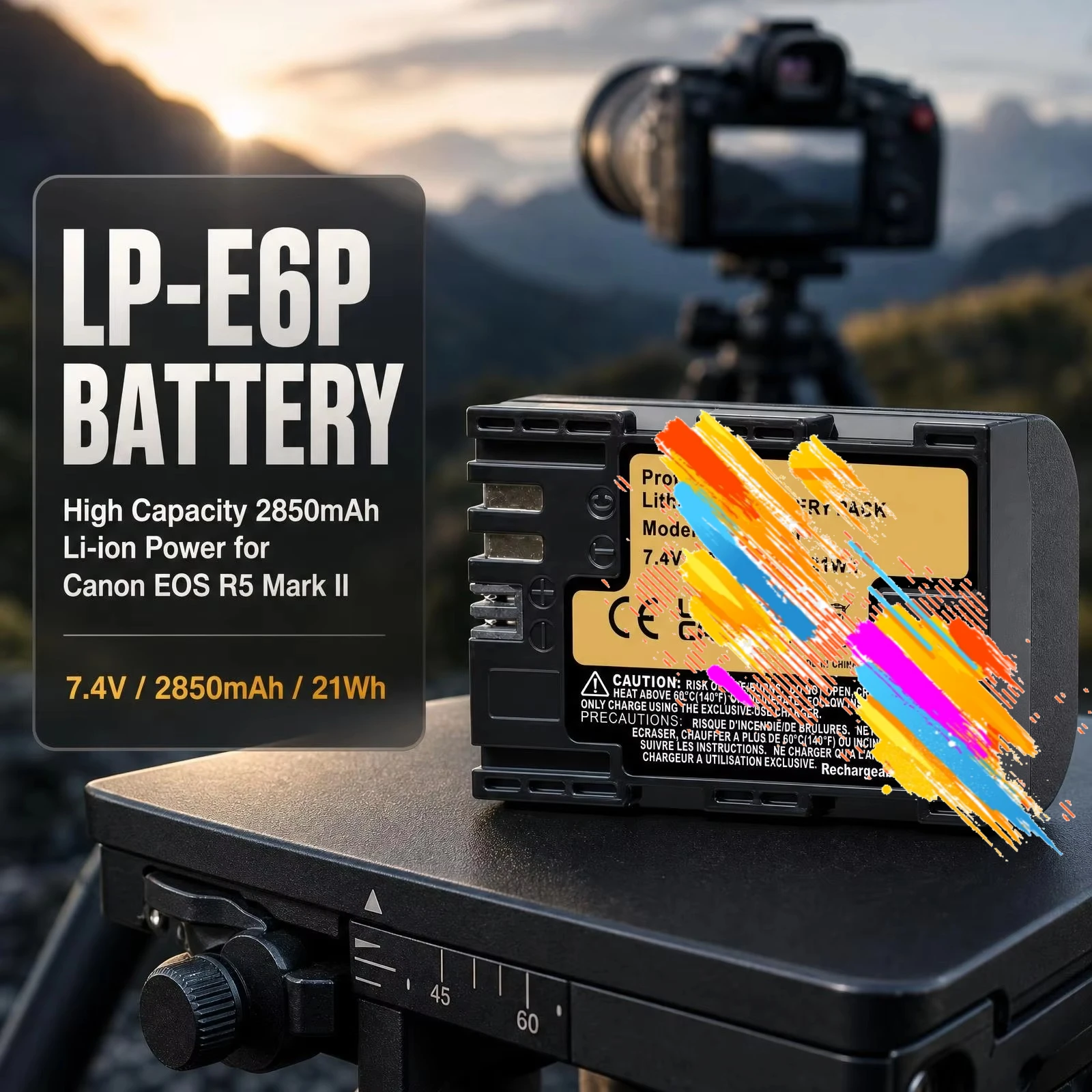 LP-E6P 7.4V 2850mAh Li-ion Rechargeable Replacement Battery for Canon EOS R5 Mark II Mirrorless & DSLR Camera Spare Power