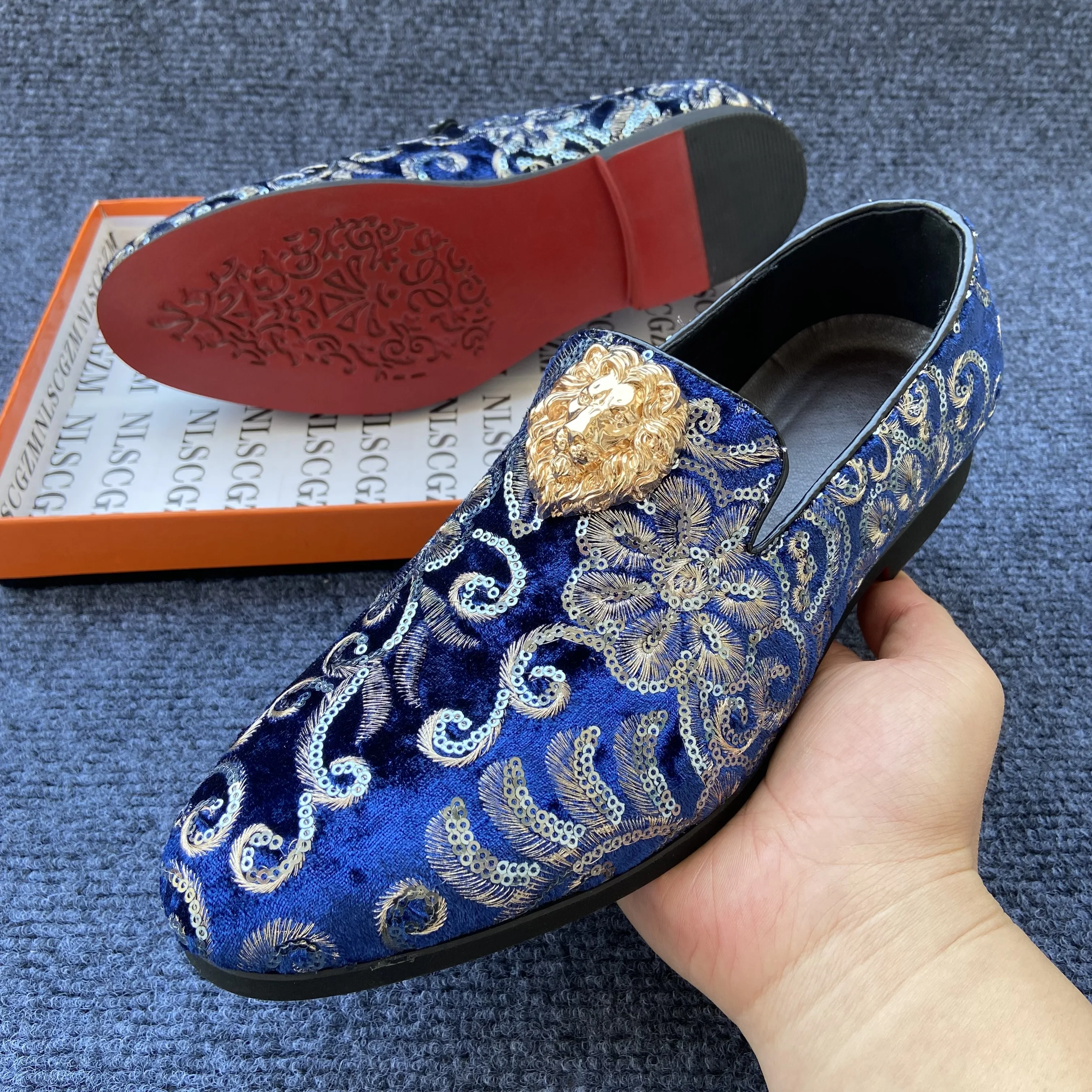

Original Shoes Brand Blue Luxury Fashion Men Shoes Handmade Loafers Breathable Slip On Flats Wedding Party Dress Shoes For Men