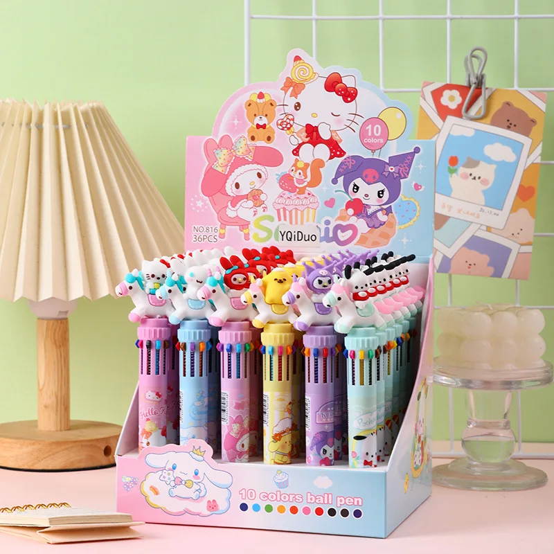 

Шариковая ручка Sanrio, 36 шт., набор мультфильмов, 10 цветов, 0,7 мм, семейный пони, боковой пресс, цветной маркер для награждения, канцелярские принадлежности для студентов