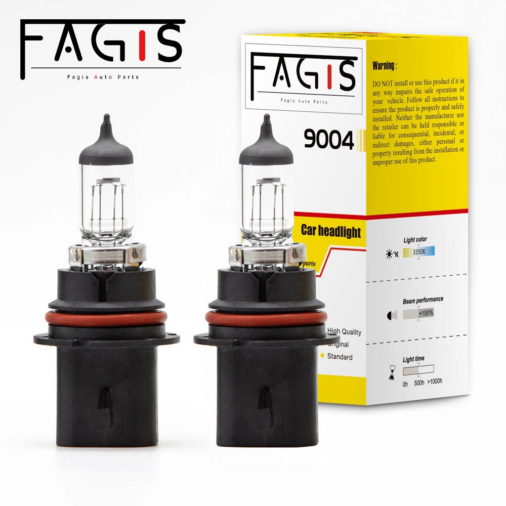 Fagis 2 Pcs 9004 HB1 12V 60/55W 3350K Warm White Driving Lamp Auto Headlight Head Lamps Car Light Halogen Bulb