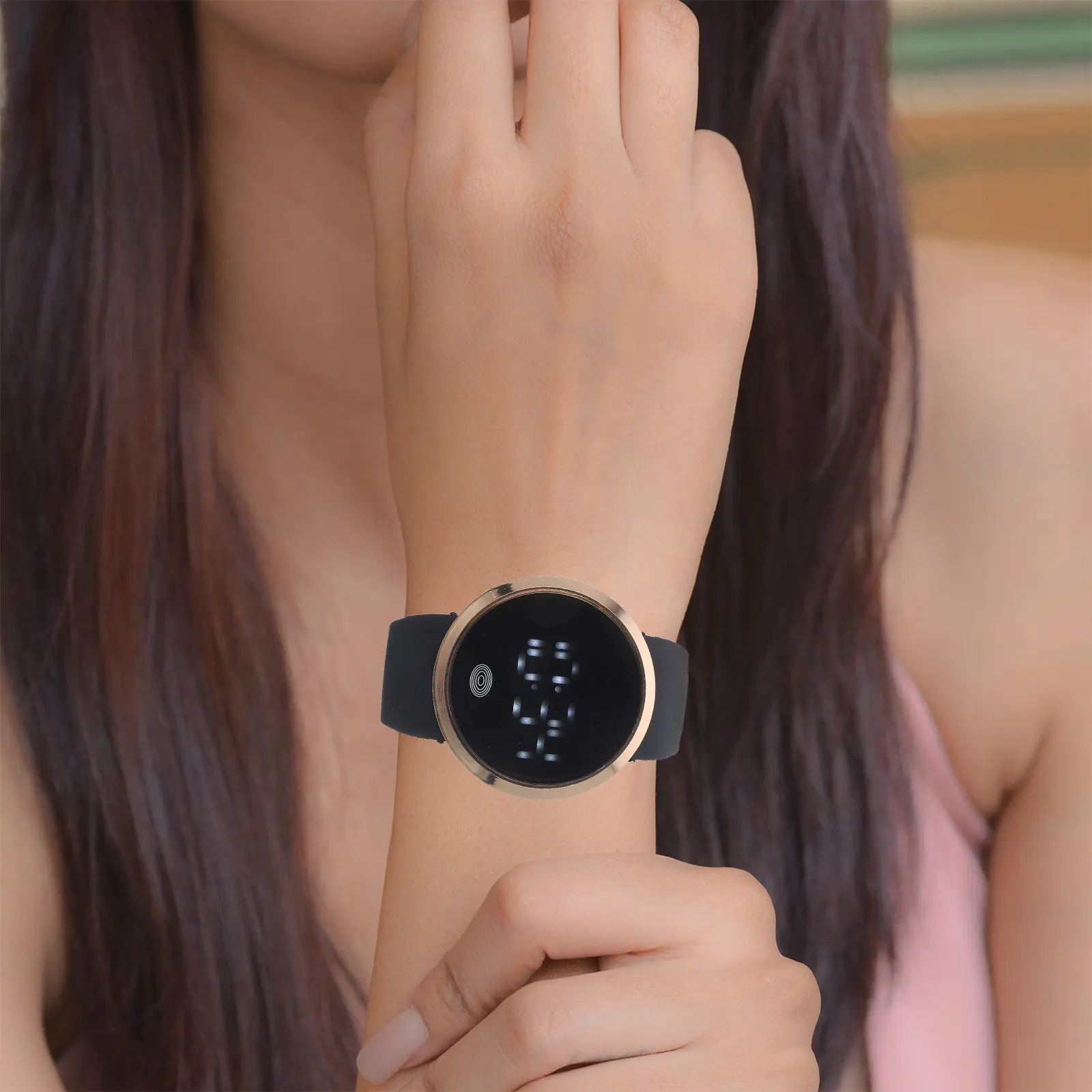 

Светодиодные цифровые часы с сенсорным экраном из сплава, унисекс, электронный браслет, подарок на день рождения, черный ремешок, электронные часы