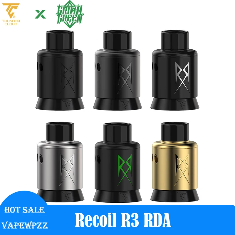 Auténtico atomizador de tanque ThunderCloud Recoil R3 RDA, soporte cuadrado de cubierta de construcción en ángulo sin poste de 24mm, vaporizador Vape de GrimmGreen