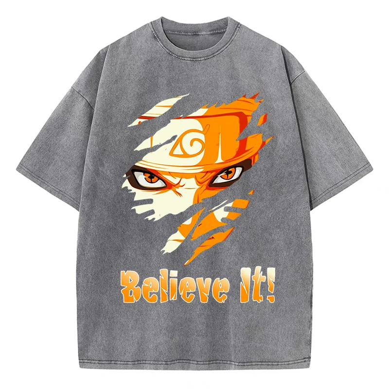 Naruto -ナルト Believe It T-Shirt Lady Summer American Retro Cotton T Shirt Home O-Neck Humor T-Shirt Loose Short Short Sleeved