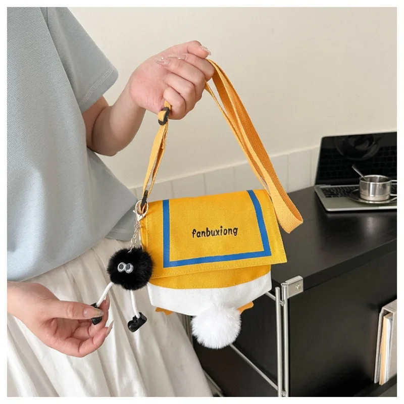 กระเป๋าสะพายข้างผู้หญิง ลายการ์ตูนเป็ดน่ารัก กระเป๋าสะพายไหล่ผู้หญิง กระเป๋าผ้าแคนวาสส่วนตัว กระเป๋าใส่โทรศัพท์มือถือผู้หญิงสุดอินเทรนด์