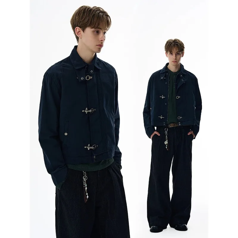 

Y2k American Harajuku Retro Black Gothic High Street Aircraft Button Jacket Men and Women Korean Fashion Vintage Casual Jacket