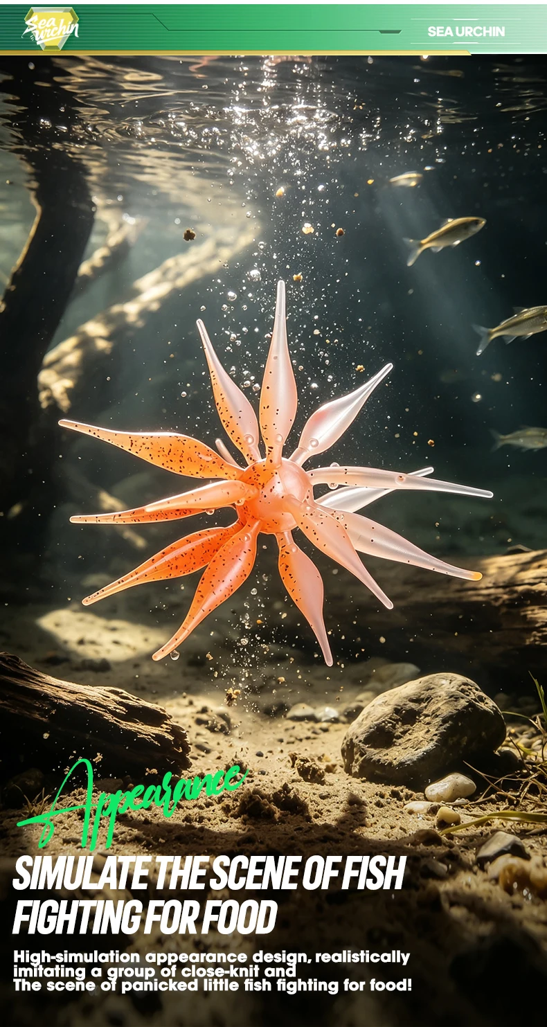 TAIYU 4 Stück Coike Seeigel-Angelköder Zweifarbige Bionik-Fischförmige Tentakel-Reißfeste Elastomer-Silikon-Wurmköder – Detail 4