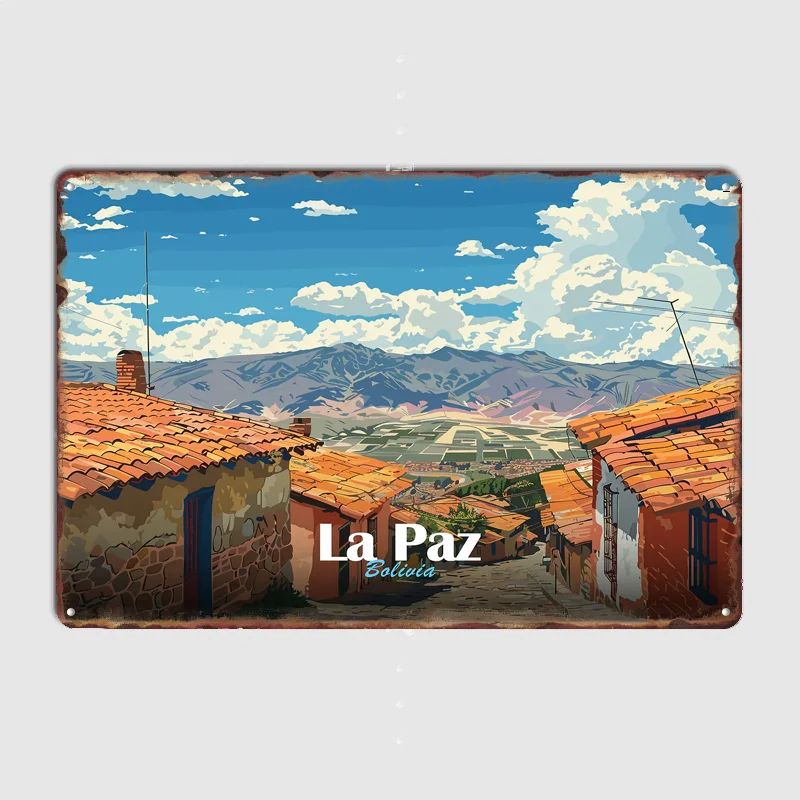 La Paz, Bolivia Landscape Scenery Travel Poster Metal Sign Indoor Outdoor Home Decor Bar Custom Posters Wall Room Decorations